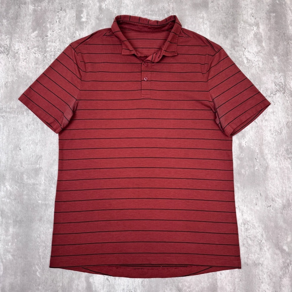Lululemon Polo Shirt Mens Small Red Evolution Pique Soft Striped Nevis Preppy